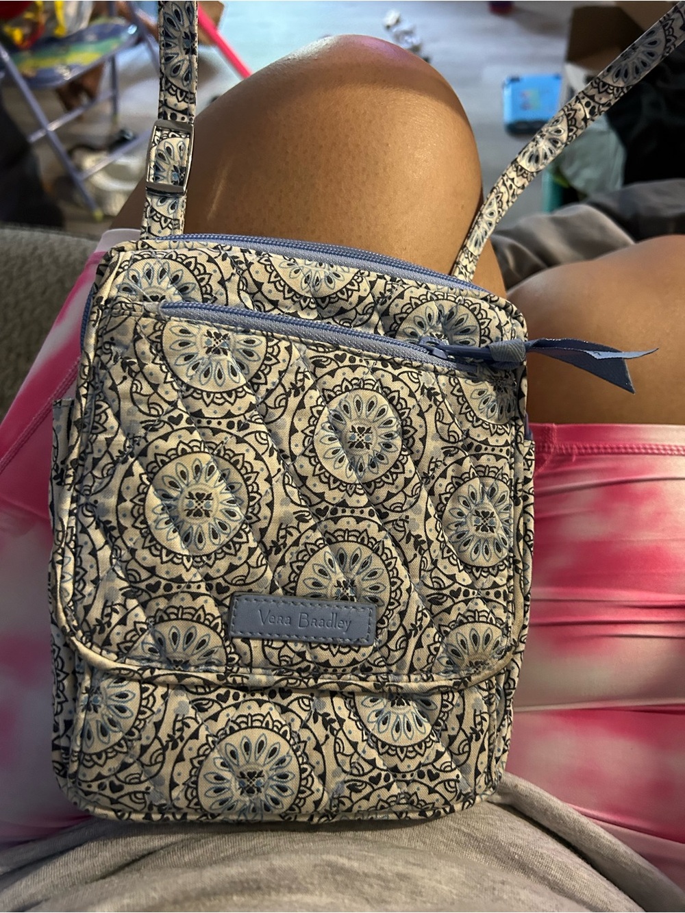 Vera Bradley Cream and Blue Medallion Quilted Crossbody